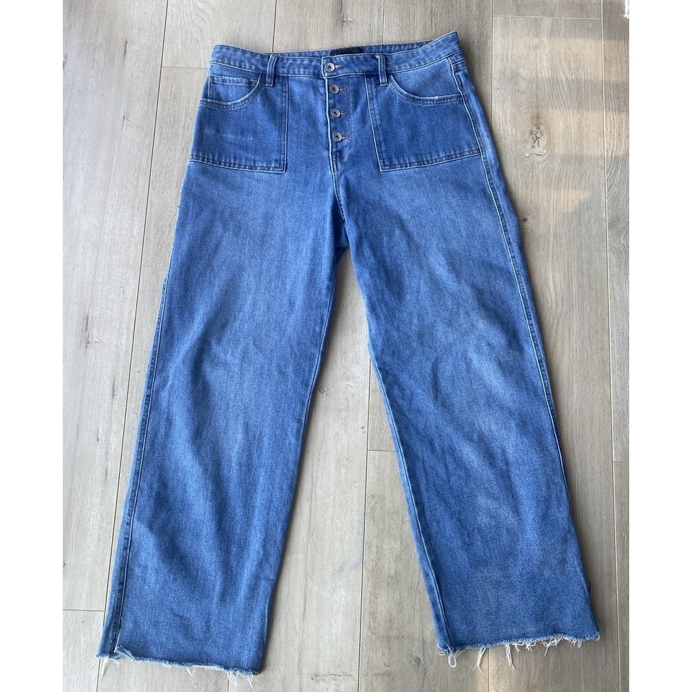 Sanctuary‎ Supernova Wide Leg Crop Jeans Button Fly Raw Hem Size 31